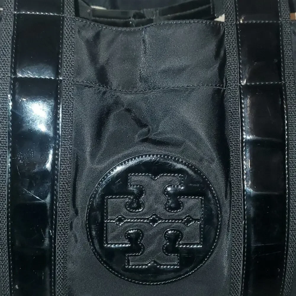 Tory Burch Black Nylon and Leather Ella Tote EUC